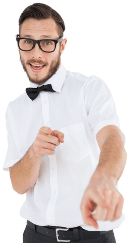 Transparent Geeky Hipster Pointing Forward with Bow Tie - Download Free Stock Videos Pikwizard.com