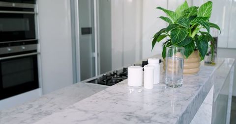 Minimalist Kitchen Featuring Supplements and Natural Decor