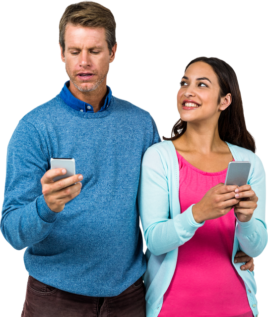 Man and Woman Engaged with Smartphones Transparent Background - Download Free Stock Videos Pikwizard.com