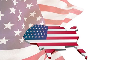 Map of USA with American Flag Illustration and COVID-19 Overlay