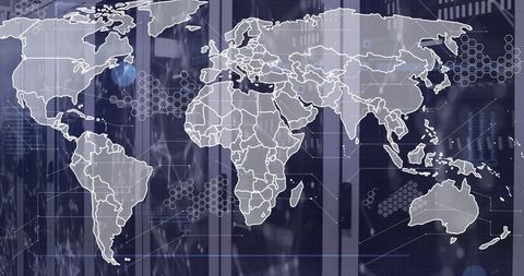 Digital World Map Overlay on Server Data Connections - Download Free Stock Images Pikwizard.com