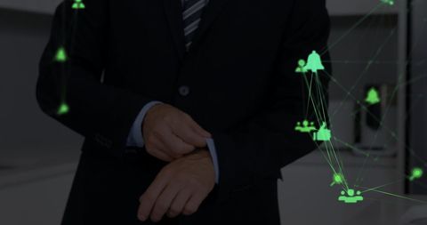 Businessman Checking Watch Amidst Digital Networking - Download Free Stock Images Pikwizard.com