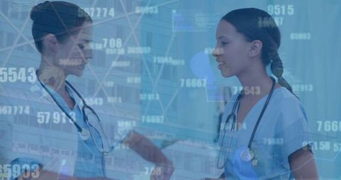 Diverse Medical Professionals Overlaid with Digital Data Interface