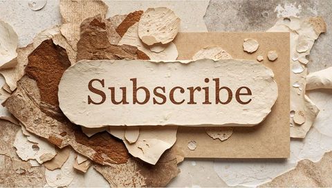 Rustic Subscribe Sign on Torn Paper Collage with Kraft Cardboard and Earthy Texture