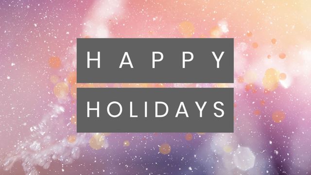 Festive animated design featuring 'Happy Holidays' text prominently displayed against a colorful snowy background with sparkling light spots. Perfect for use as a festive holiday card, social media post, or corporate holiday greeting. Conveying joy and celebration, this versatile design can enhance holiday commercials, promotional materials, and seasonal messages.