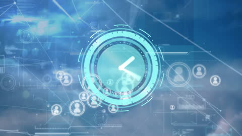 Digital Futuristic Clock and Global Connections Concept