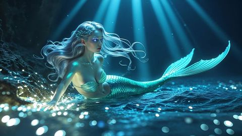Majestic mermaid basking in sunlit waters