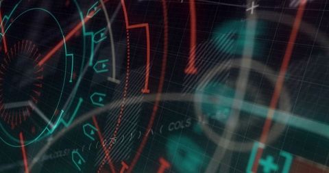 Futuristic Neon HUD Interface with Crosshair, Concentric Dials, Grid Overlay and Telemetry