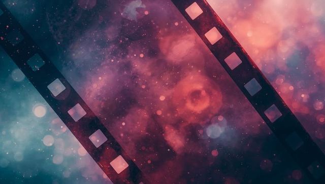 Abstract cinematic dream with perforated film strips