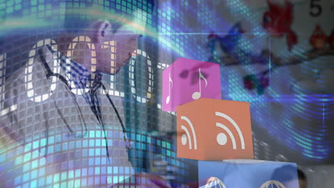 Doctor Using Smartphone Amidst Digital Healthcare Technology Symbols