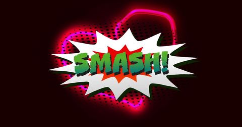 Comic Style Smash Text with Neon Heart Background Design