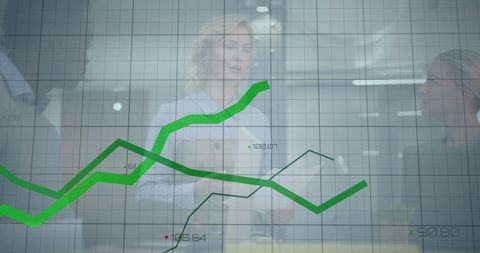 colleagues discuss financial data with digital graph overlay - Download Free Stock Images Pikwizard.com