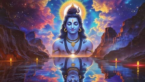 Meditating Celestial Deity Reflected in Tranquil Waters