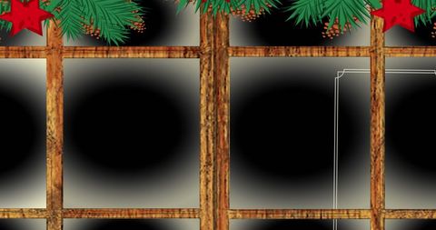 Festive christmas window with pine and red stars