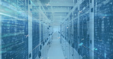 High-Tech Server Room with Digital Interface Effect