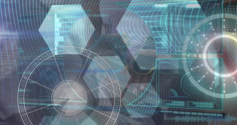 Futuristic Digital Data Overlay with Interacting Business Professionals