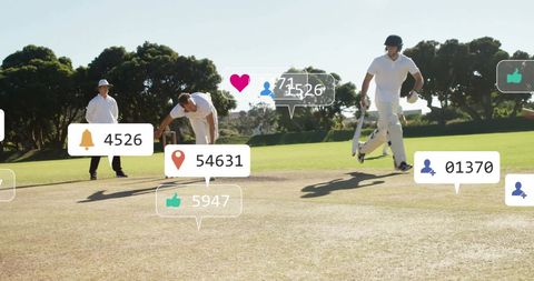 Cricket Game with Social Media Icons and Data Processing
