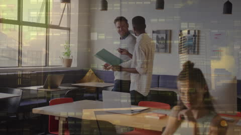 Digital Overlay of Business People in Modern Office Workspace