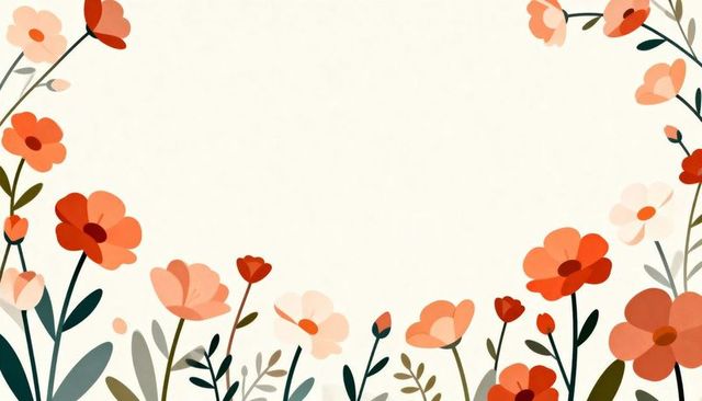 Warm poppy floral border framing cream center for invitations and greeting cards