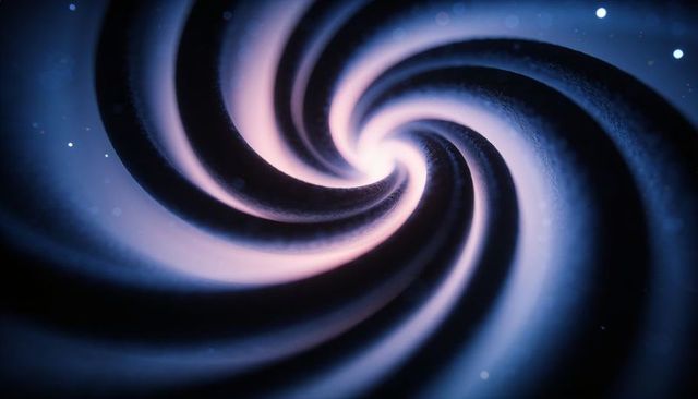 Glowing indigo spiral vortex with radiant core, soft shadowed ridges and lavender glow