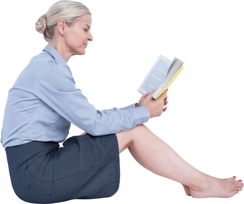 Transparent Businesswoman Reading Book While Sitting Relaxed