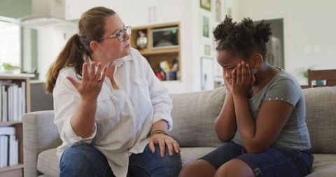 Mother Daughter Conflict in Modern Living Room