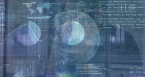 Global Data Processing Overlapping Earth and Financial Charts