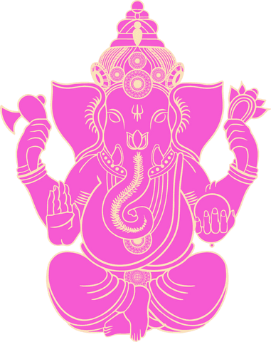 Ornate pink vector ganesha with axe and lotus on transparent background