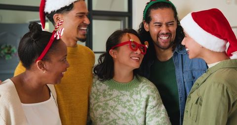 Diverse Friends Celebrating Christmas with Joy and Laughter