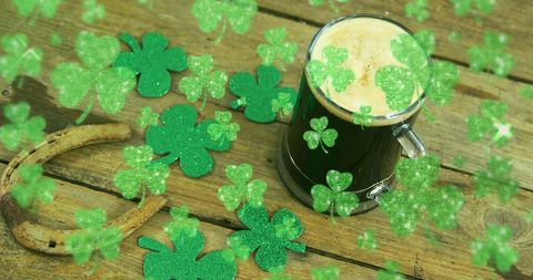 St. Patrick's Day Celebration with Beer on Wooden Table