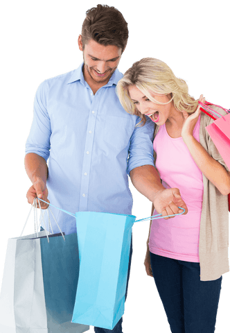 joyful couple unpacking shopping bags isolated transparent background - Download Free Stock Videos Pikwizard.com
