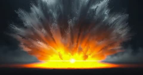 Fiery Explosion with Smoke Plumes Creating Chaos