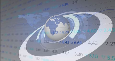 3d rotating earth globe with futuristic digital dashboard