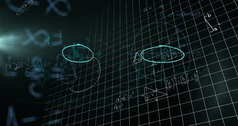 Futuristic Mathematical Equations in Digital Grid