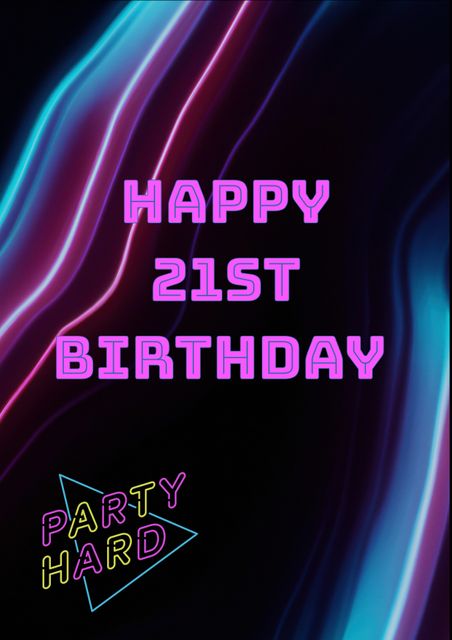 Happy 21st Birthday Neon Lights Celebration - Download Free Stock Templates Pikwizard.com