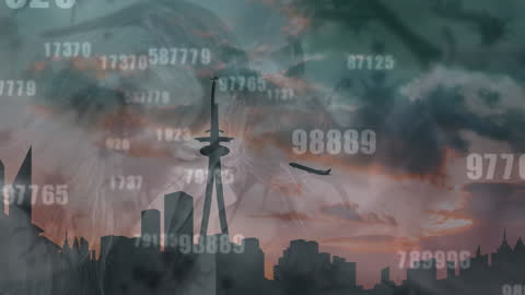 Digital Interface of Data Processing over City Silhouette