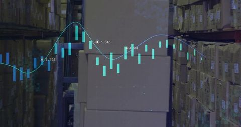 Warehouse inventory with digital analytics overlay