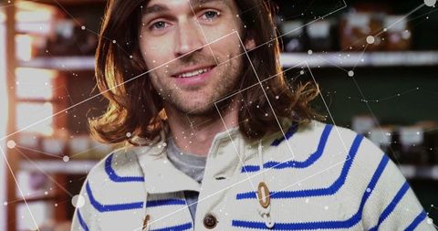 Innovative scientist in casual comfort with network overlay