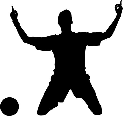 Transparent silhouette of male soccer player raising arms