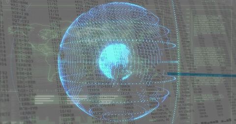 Futuristic Blue Holographic Globe with Data Streaming