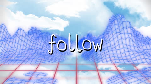 Digital Landscape with 3D Grid and 'Follow' Text