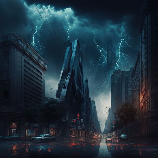 Dramatic Lightning Storm over Futuristic Cityscape - Download Free Stock Images Pikwizard.com