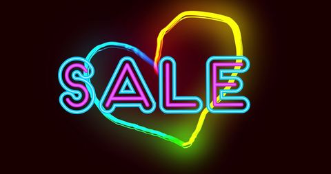Neon Heart with Sale Text on Black Background - Download Free Stock Images Pikwizard.com