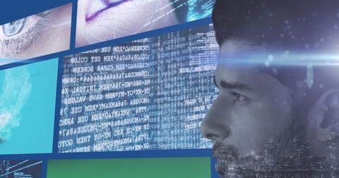 Futuristic technology and digital interface with man's profile