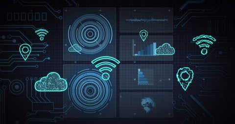 Futuristic Digital Interface with Cloud and WiFi Symbols
