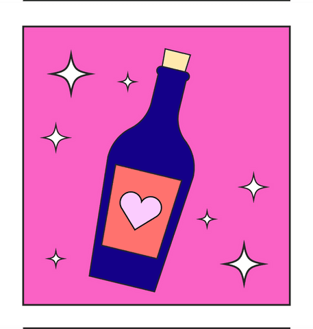 Playful blue bottle with heart label on transparent background