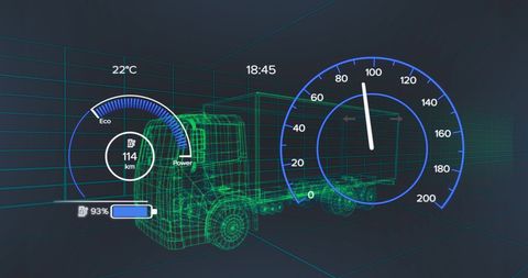 Digital Dashboard Display Over Electric Truck Model - Download Free Stock Images Pikwizard.com