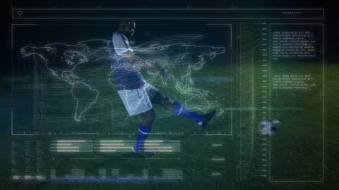 Futuristic Data Overlay on Football Player in Action