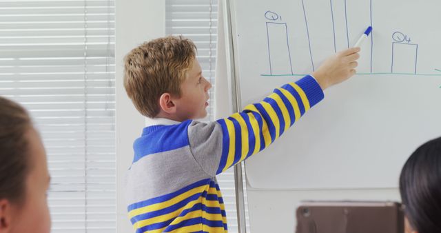 Boy Presenting in School Classroom with Whiteboard - Download Free Stock Images Pikwizard.com
