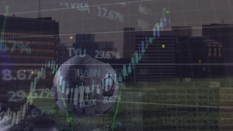 This visual creatively combines elements of soccer with financial data, illustrating the intersection of sports and finance. Suitable for use in contexts related to sports investment analysis, business in sports industries, or marketing for financial services targeting sports entities.